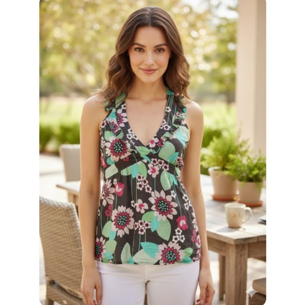 Mixie Blouse Boho Ruffled Halter Top Made In USA Womens Size S